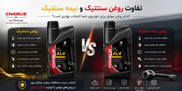 مقایسه روغن موتور سنتتیک و نیمه سنتتیک؛ تفاوت عملکرد، دوام، مقاومت حرارتی و محافظت از موتور | CHARLIE OIL